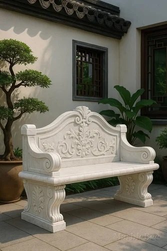 Antique Marble Carved Bench