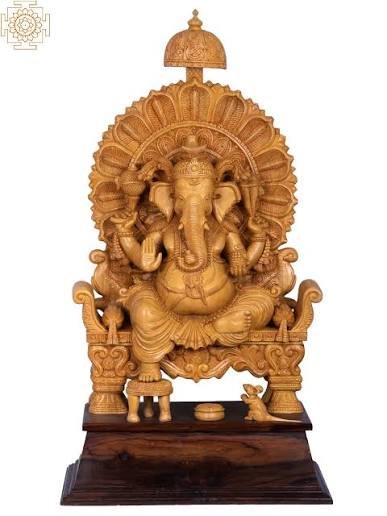 Crown Seated Ganesha Throne Sculpture