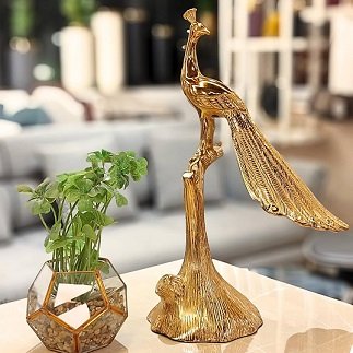 Engraved Metal Peacock Sculpture