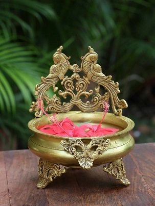 Peacock Brass Urli