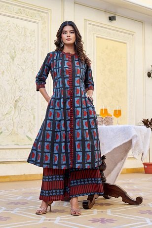 Round neck kurta with matching palazzo